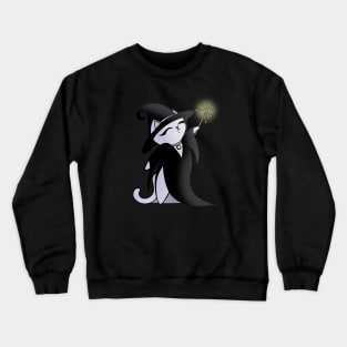 Cute Little Witch Black Cat with Wand Casting Spell Crewneck Sweatshirt
